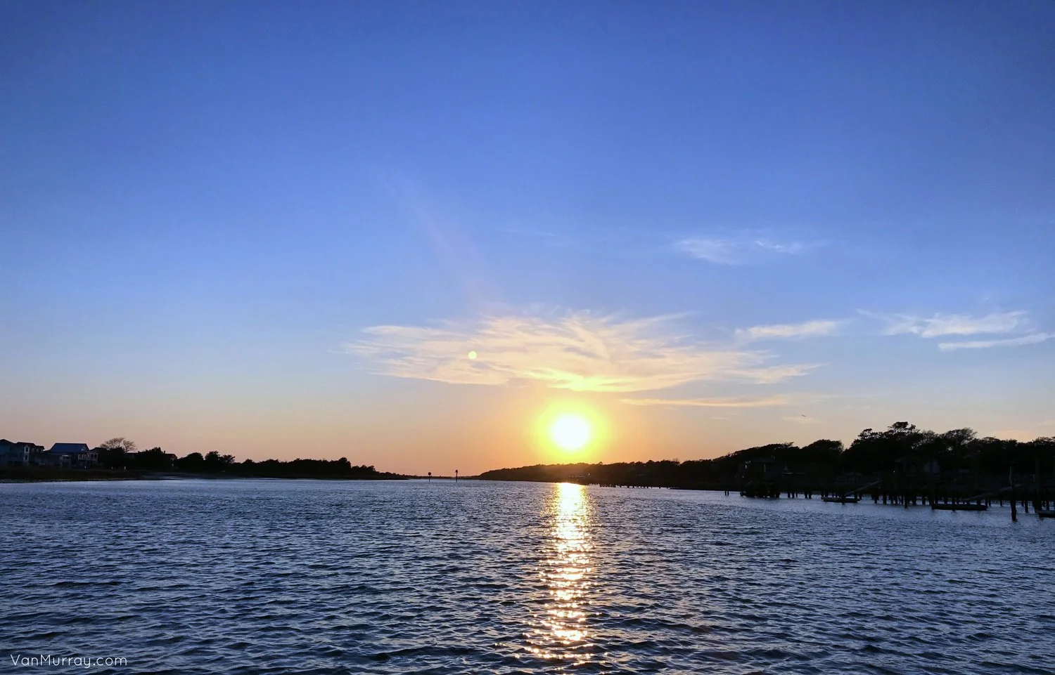 ICW waterway at sunset, aerial